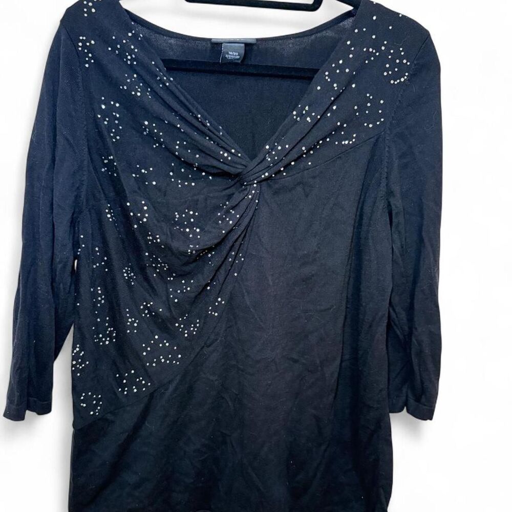 Lane Bryant Women's Black Silver Sparkle Rhinestone Sweater 3/4 Sleeves